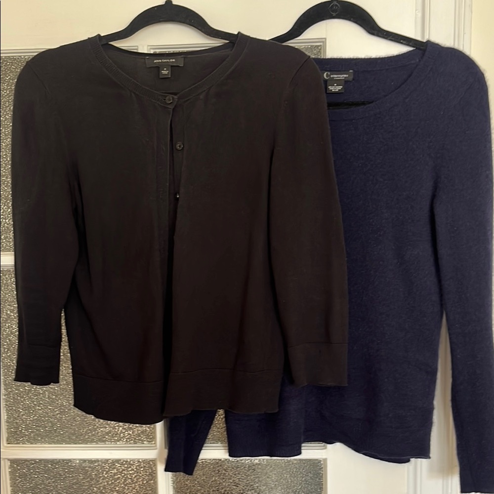 Lot Set 2 Cashmere & Cotton Cardigan Crewneck Sweaters Small or M Petite *READ*